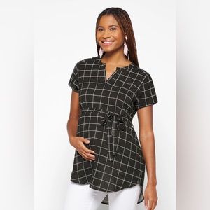 COPY - Full Moon Segura Short Sleeve Tie Waist Maternity Blouse, in Medium